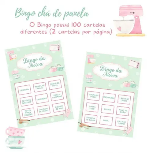Bingo Chá de Panela Personalizado C/nome(100 Cartelas) - pdf