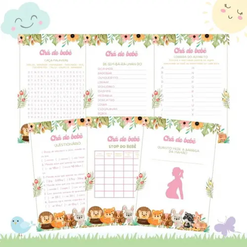 Kit Brincadeiras Chá de Bebê Bosque (rosa) (pdf)