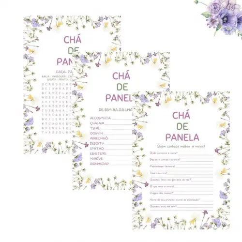 Kit Brincadeiras Chá de Panela Floral - Lilás (pdf)