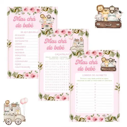Kit Brincadeiras Chá de Bebê Safári Rosa 2 (pdf)