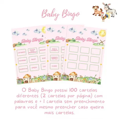 Baby Bingo Fazendinha - Rosa (100 Cartelas) - pdf