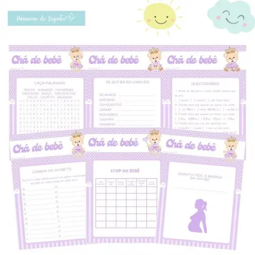 Kit Brincadeiras Chá de Bebê Ursinha Princesa Lilás (pdf)