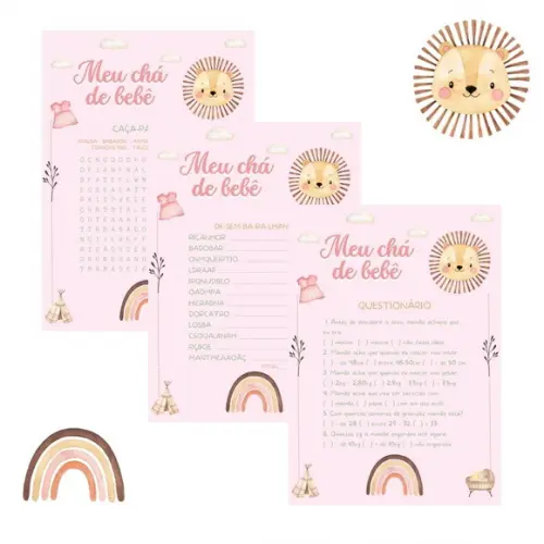 Kit Brincadeiras Chá de Bebê Arco-íris Baby Boho (rosa (pdf)