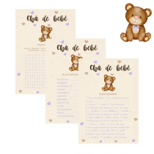 Kit Brincadeiras Chá de Bebê Ursinha (lilás) (pdf)