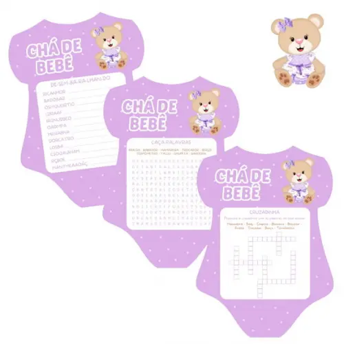 Kit Brincadeiras Chá de Bebê Ursinha Body (lilás) -pdf