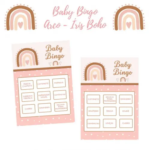 Baby Bingo Arco-íris Boho Rosa Poá C/nome - 100 Cartelas pdf