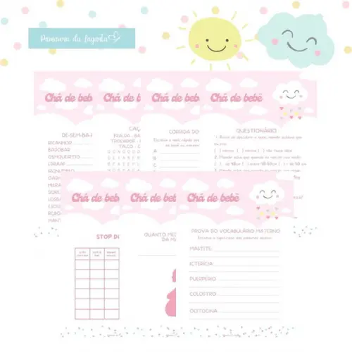 Kit Brincadeiras Chá de Bebê Chuva de Amor Rosa (pdf)
