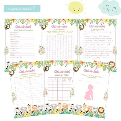Kit Brincadeiras Chá de Bebê Safári c/ Nome (pdf)