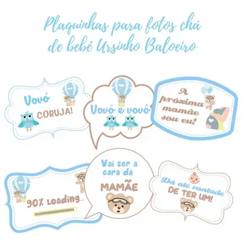 Kit Plaquinhas Chá de Bebê Ursinho Baloeiro (arquivo Pdf)