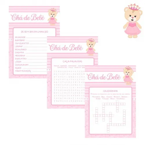 Kit Brincadeiras Chá de Bebê Ursinha Princesa - Rosa (pdf)
