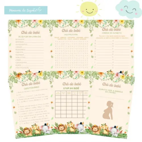 Kit Brincadeiras Chá de Bebê Safári c/ Nome (pdf)