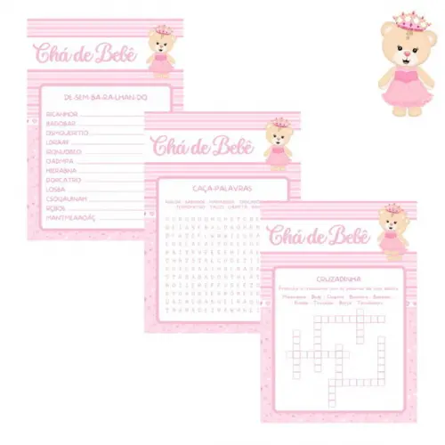 Kit Brincadeiras Chá de Bebê Ursinha Princesa c/ Nome (pdf)