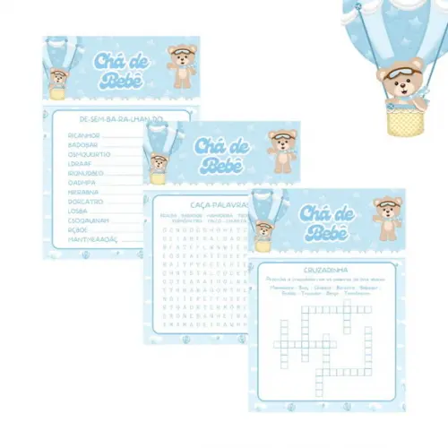 Kit Brincadeiras Chá de Bebê Ursinho Baloeiro c/ Nome (pdf)