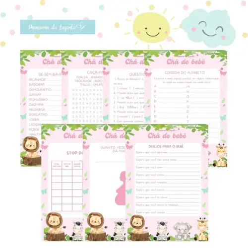 Kit Brincadeiras Chá de Bebê Safári (rosa) (digital Pdf)