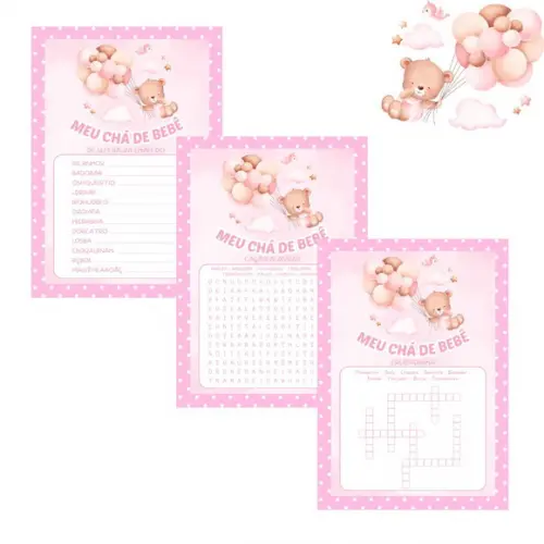 Kit Brincadeiras Chá de Bebê Ursinha Cute (rosa Poá) -pdf