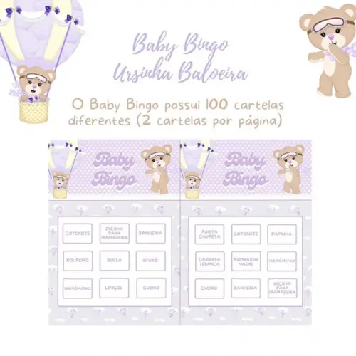 Baby Bingo Ursinha Baloeira (lilás) - 100 Cartelas pdf
