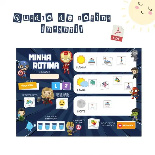 Quadro Rotina Infantil Heróis (digital Pdf)