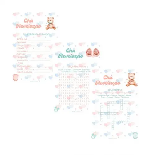 Kit Brincadeiras Chá de Bebê Revelação c/ Nome (pdf)