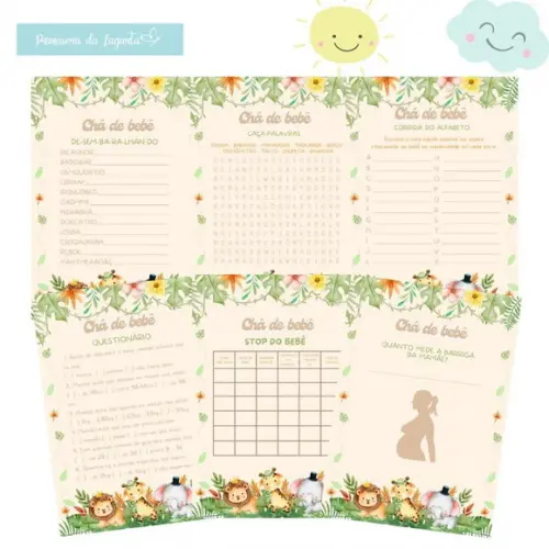 Kit Brincadeiras Chá de Bebê Safari c/ Nome (pdf)