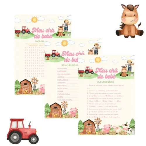 Kit Brincadeiras Chá de Bebê - Fazendinha (pdf)