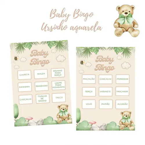 Baby Bingo Ursinho Aquarela (verde) - 50 Cartelas pdf