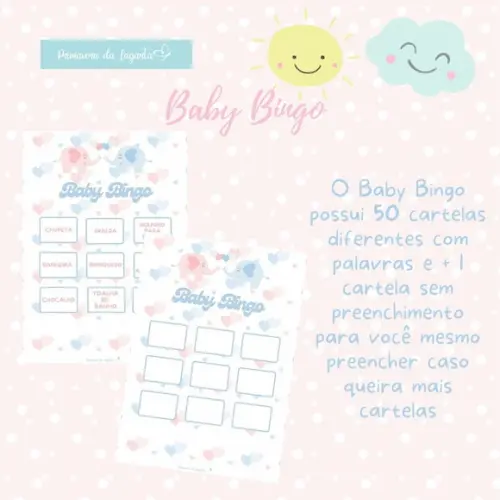 Baby Bingo Chá Revelação Elefantinho 50 Cartelas (pdf)