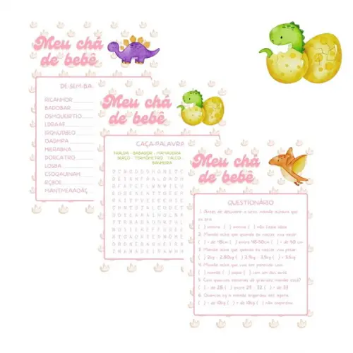 Kit Brincadeiras Chá de Bebê Dino (rosa e Verde) (pdf)