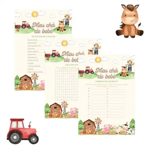 Kit Brincadeiras Chá de Bebê - Fazendinha (pdf)