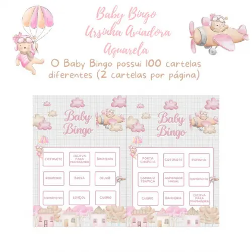 Baby Bingo Ursinha Aviadora Aquarela - 100 Cartelas pdf