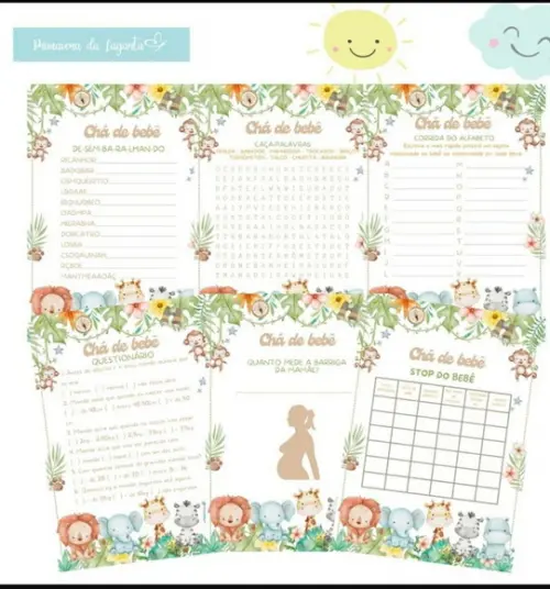 Kit Brincadeiras Chá de Bebê Safari c/ Nome (pdf)