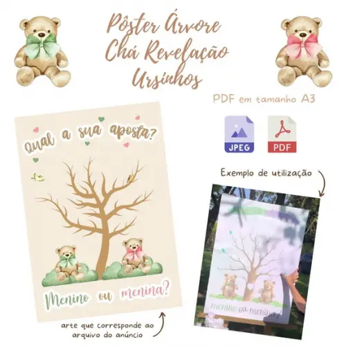 Árvore Chá Revelação Ursinhos (verde e Rosa) - pdf