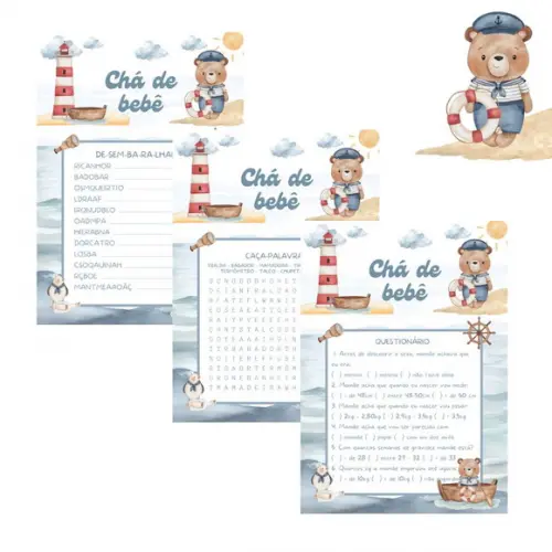 Kit Brincadeiras Chá de Bebê Ursinho Marinheiro Aquare (pdf)
