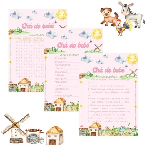 Kit Brincadeiras Chá de Bebê - Fazendinha (pdf)