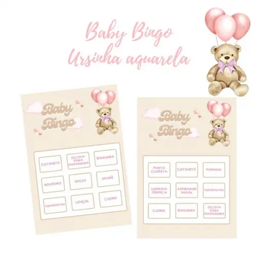 Baby Bingo Ursinha Aquarela Rosa C/nome - 100 Cartelas pdf
