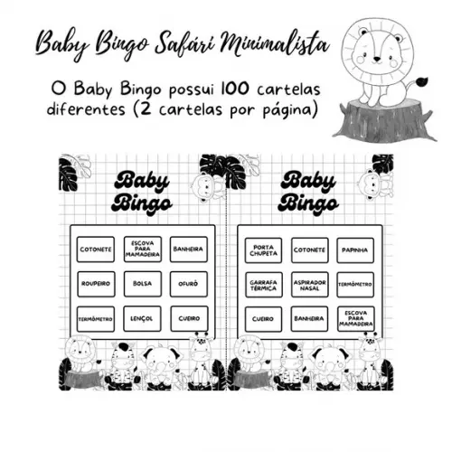 Baby Bingo Safári Minimalista (100 Cartelas) - pdf