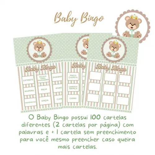 Baby Bingo Ursinho Príncipe (verde) - 100 Cartelas pdf