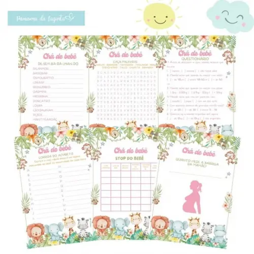 Kit Brincadeiras Chá de Bebê Safári Modelo 3 (rosa) - pdf