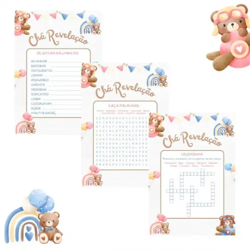 Kit Brincadeiras Chá Revelação Ursinho e Ursinha Cute - pdf