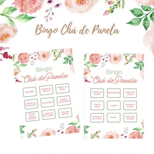 Bingo Chá de Panela Floral Aquarela (100 Cartelas) - pdf