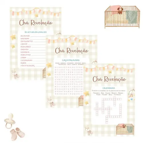 Kit Brincadeiras Chá de Bebê Revelação Vintage -pdf