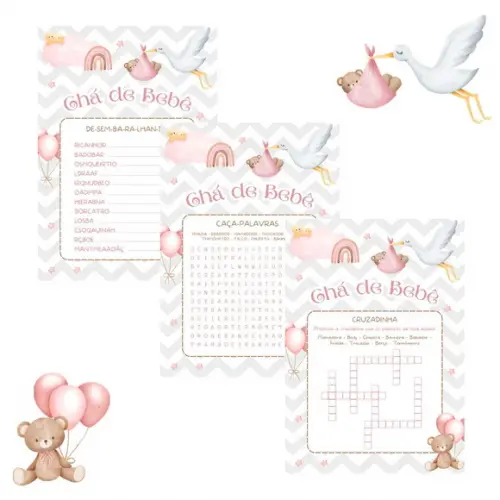 Kit Brincadeiras Chá de Bebê Ursinha Chevron -pdf