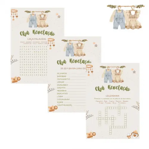 Kit Brincadeiras Chá de Bebê Revelação Vintage -pdf