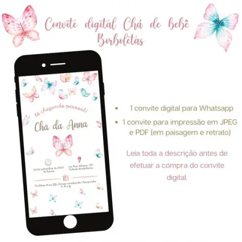 Convite Digital Chá de Bebê Borboletas