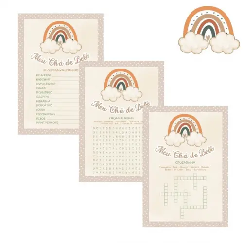 Kit Brincadeiras Chá de Bebê Arco-íris Boho (poá) -pdf