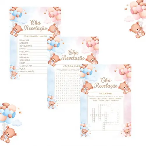 Kit Brincadeiras Chá Revelação Ursinhos Cute Rosa/azul -pdf
