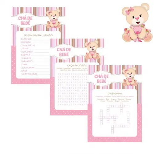 Kit Brincadeiras Chá de Bebê Ursinha (rosa e Bege) -pdf