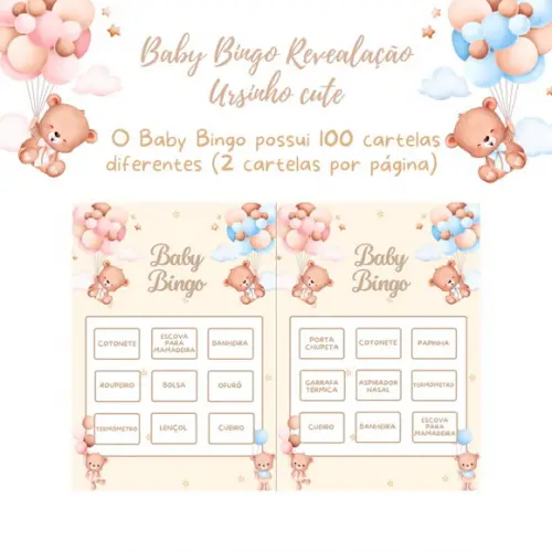 Baby Bingo Revelação Ursinhos Cute C/nome - 100 Cartelas pdf