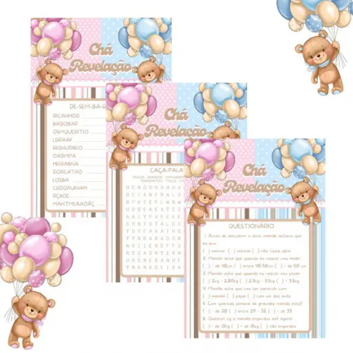 Kit Brincadeiras Chá Revelação Ursinhos c/ Nome (pdf)