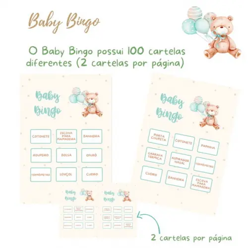 Baby Bingo Ursinho Balões C/nome - 100 Cartelas pdf