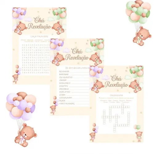 Kit Brincadeiras Chá Revelação Ursinhos (verde/lilás) -pdf